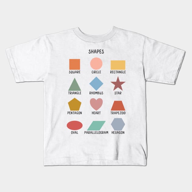 Math 2D Shapes Educational Art in Muted Boho Rainbow Colors for Kids Kids T-Shirt by hwprintsco